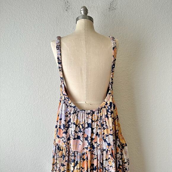FREE PEOPLE Park Slope Maxi Dress Orange Floral Tiered Swing Boho Fairy - Picture 9 of 14